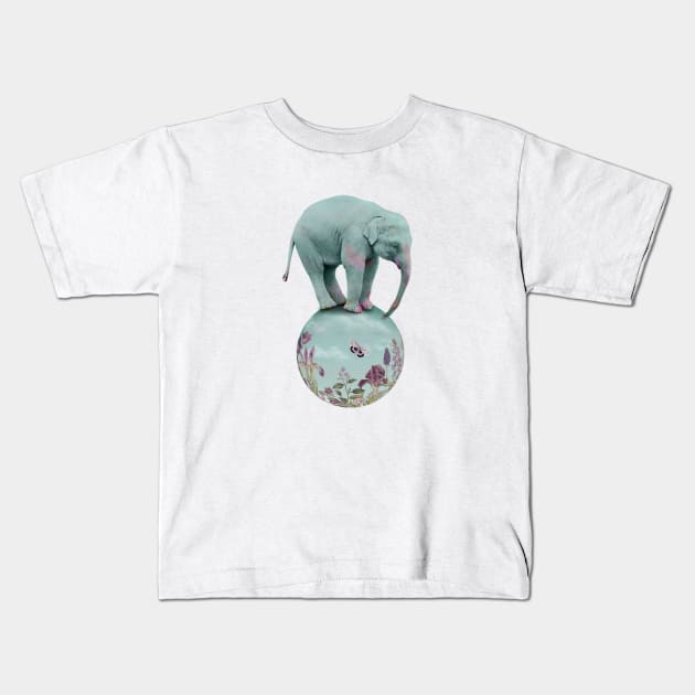 Mauve flowers on turquoise sky background Kids T-Shirt by 3vaN